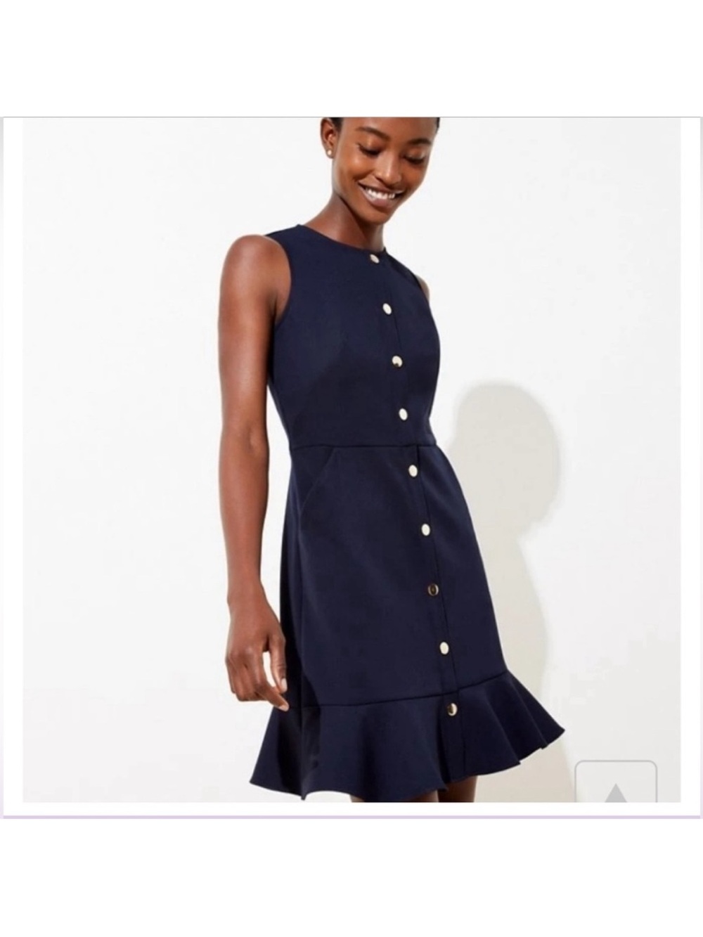 LOFT Navy Sleeveless Gold Button Front Pocket Dress 00P Petite